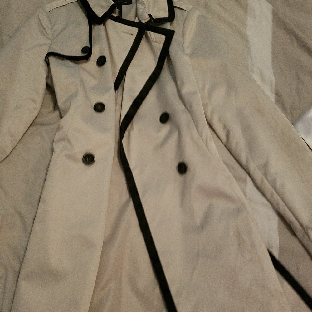 Inc long white and black trench coat